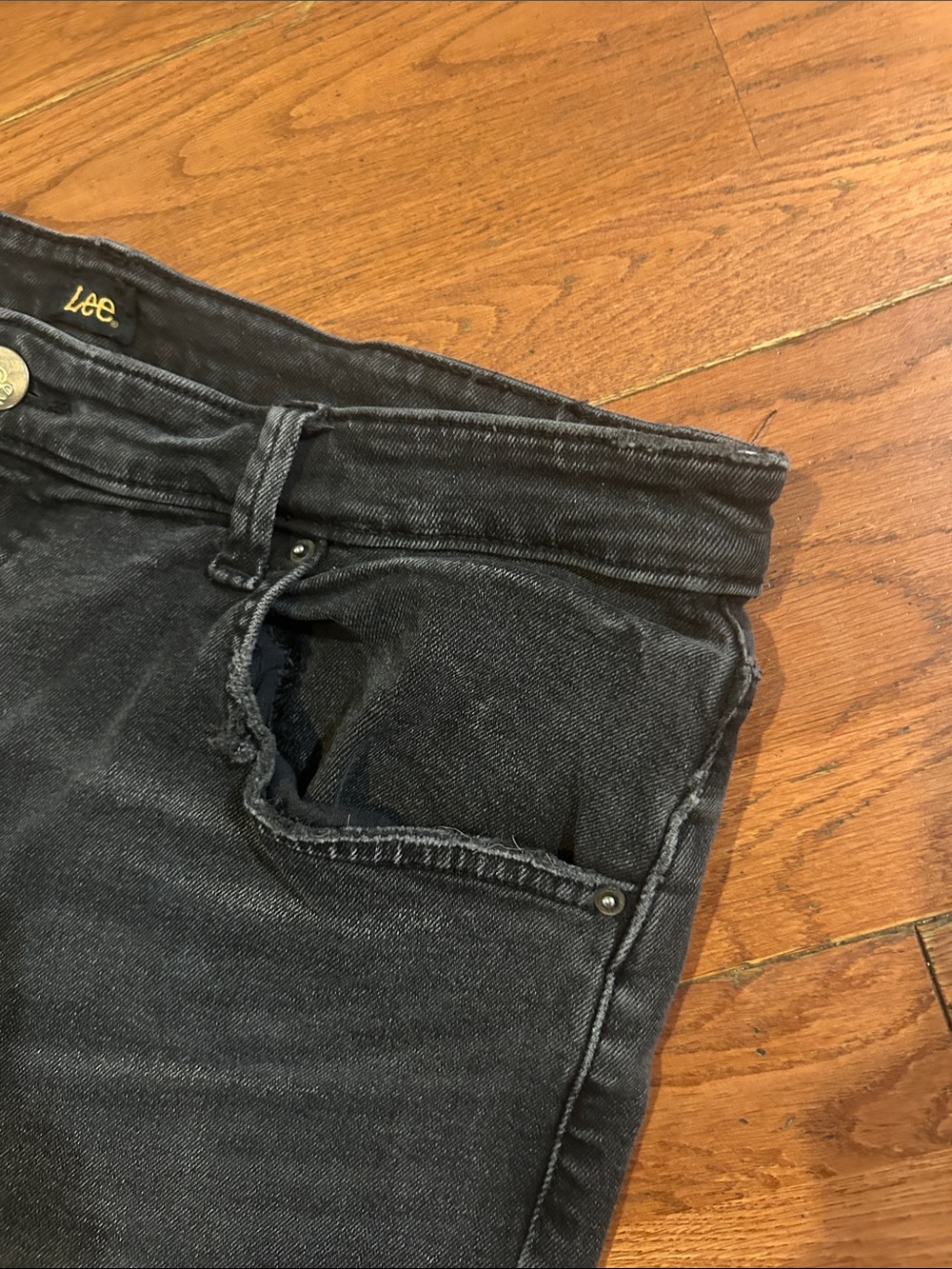 Lee Vintage Modern Flare Jeans Black Distressed High waist Jeans Short - Picture 5 of 12